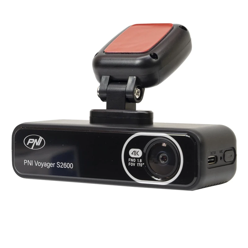 Car DVR camera PNI Voyager S2600 WiFi 4K Ultra HD, without display, parking monitoring function, G-sensor, video and audio recording, 12V/24V power supply