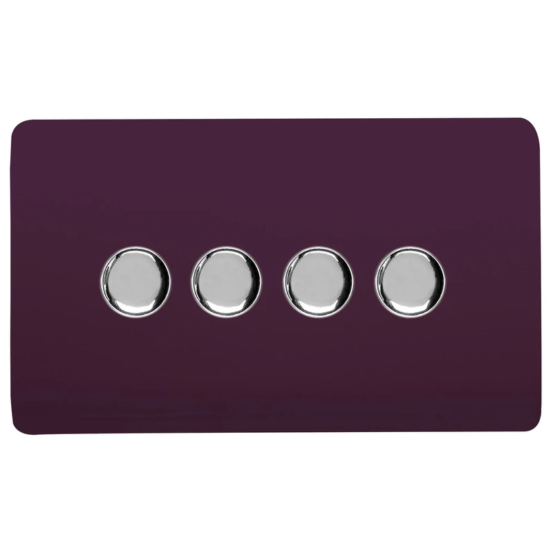 Trendi Switch 4 Gang 1 or 2 way 150w Rotary LED Dimmer Light Switch in Plum