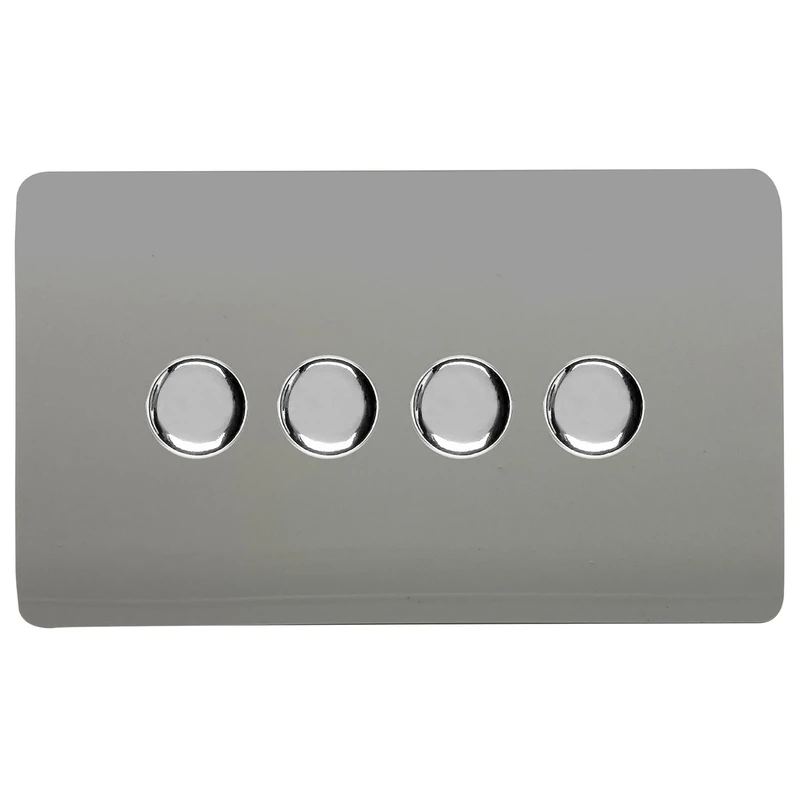 Trendi Switch 4 Gang 1 or 2 way 150w Rotary LED Dimmer Light Switch in Light Grey