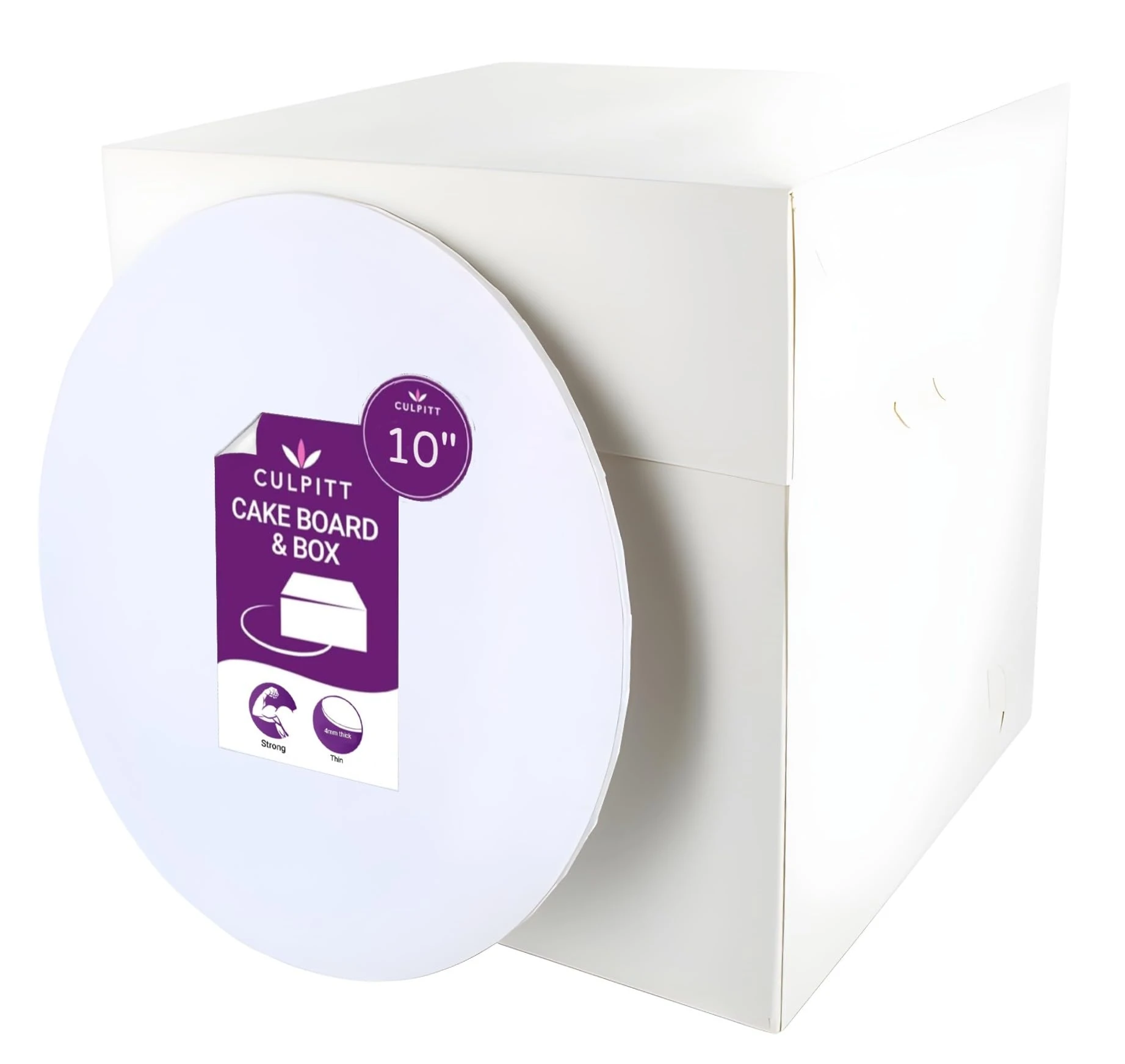 Culpitt Tall Cake Box & White Board Set | 10" | 10 x 10 x 10 Inch Square for Tiered or Decorated Transport | Premium Masonite Board Included