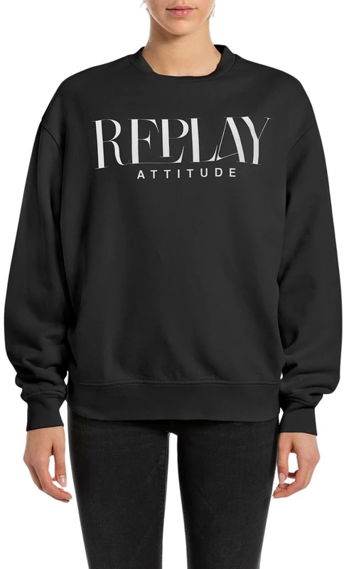 Replay Women's Oversize Sweatshirt, 098 Black, XXS