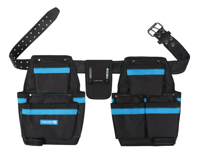 Högert Technik - Tool Belt 15 Pockets | Polyester Tool Belt for Men, Carpenters, Electricians, Construction | Black, One Size