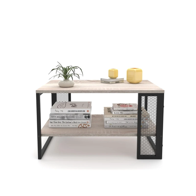 Mabel Home Mela Coffee Table, Living Room Table with Metal Frame 81x50x45 cm (Sonomo-Black)