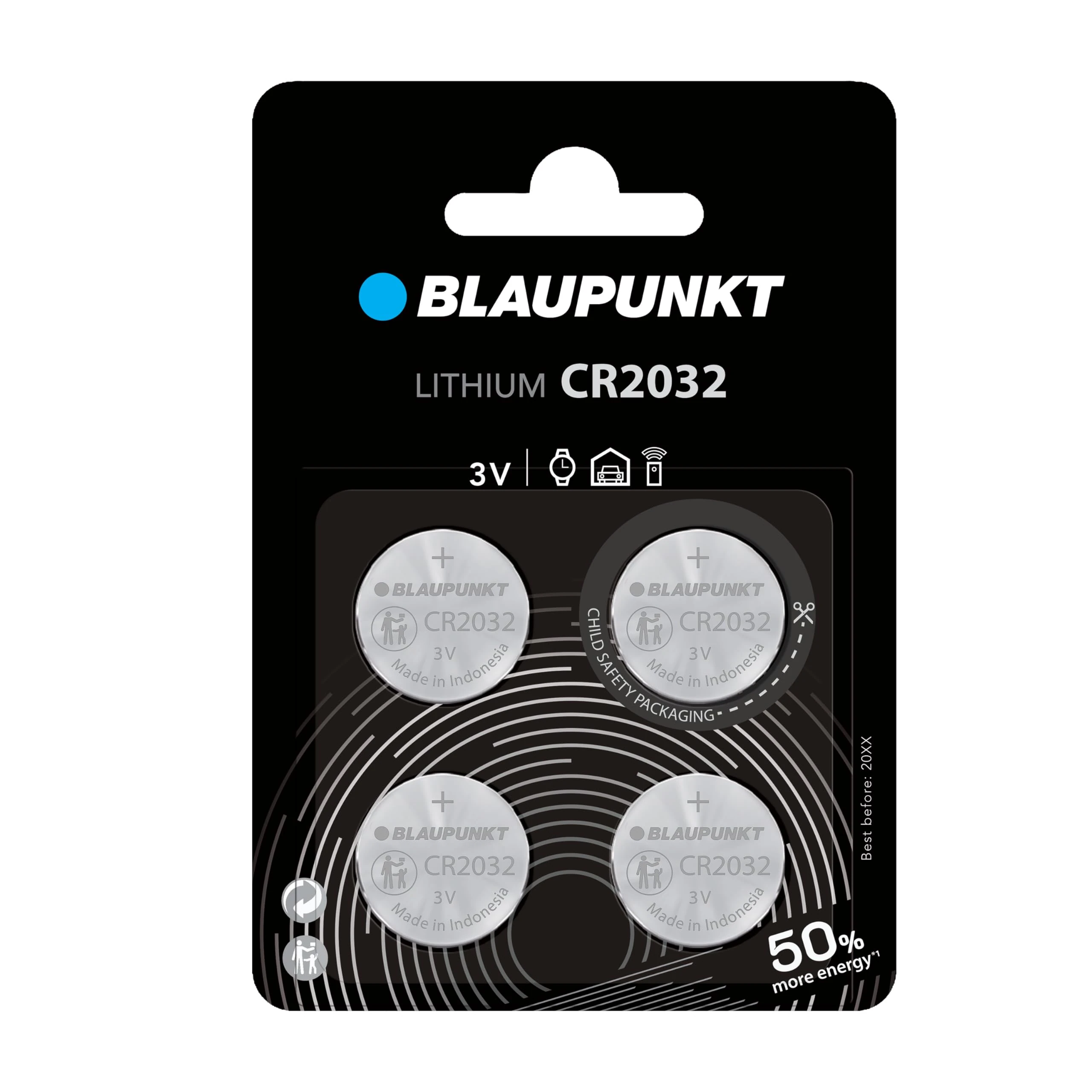 BLAUPUNKT CR2032 coin lithium batteries, 3V, pack of 4, best for AirTag, car keys, watches and heart rate monitors