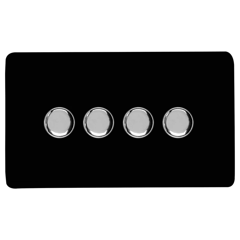 Trendi Switch 4 Gang 1 or 2 way 150w Rotary LED Dimmer Light Switch in Piano Black - Image 1