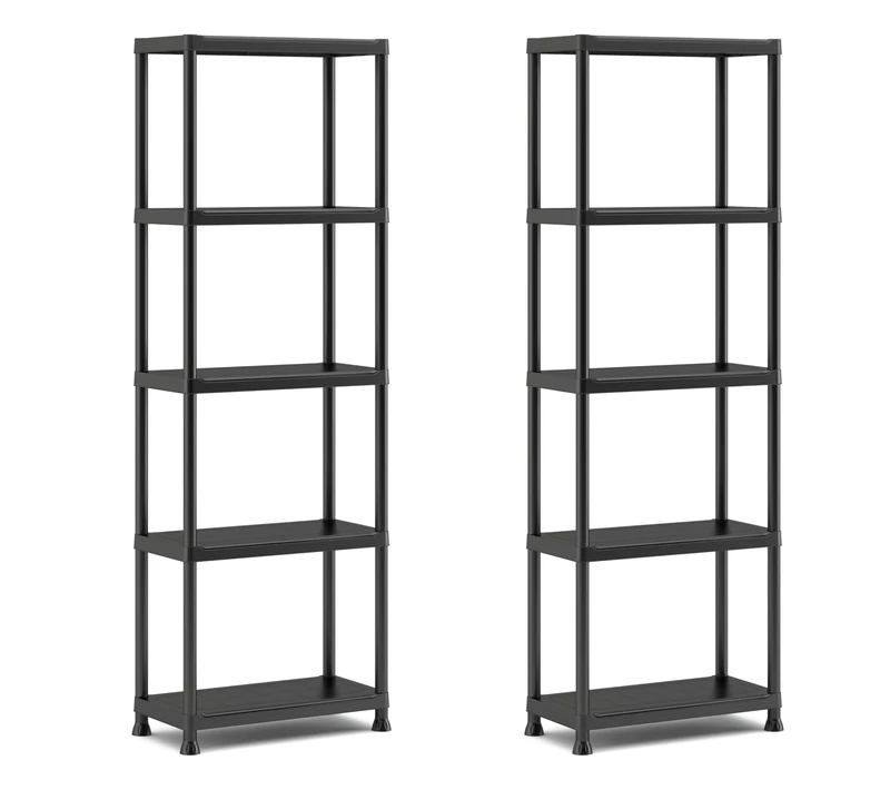 Keter Set of 2 Shelves 60/5, Black, 5 Shelves, Maximum Load 20 kg each, 60 x 30 x 174 H cm