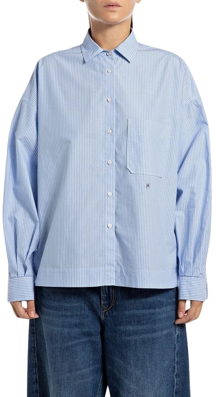 Replay Women's W2110b Blouse, 010 White/Blue, XS