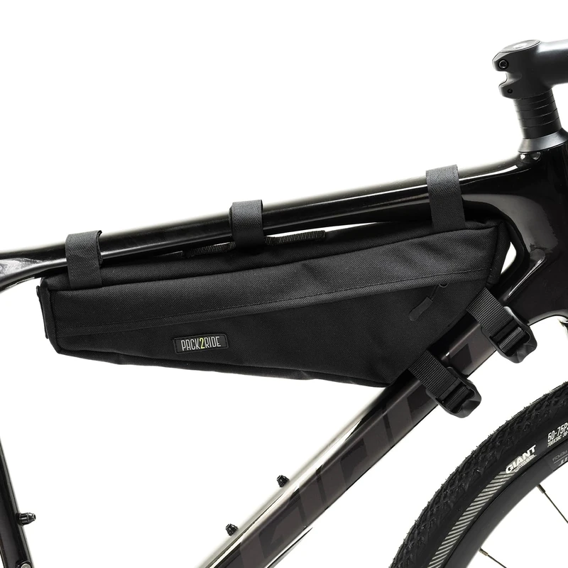 PACK2RIDE Mira Bike Frame Bag - Water Resistant, Durable Cordura Fabric & Bicycle Equipment Bag - Bike Storage, Bikepacking Pouch, Gravel, Road, Mountain Bike Accessories (Black)