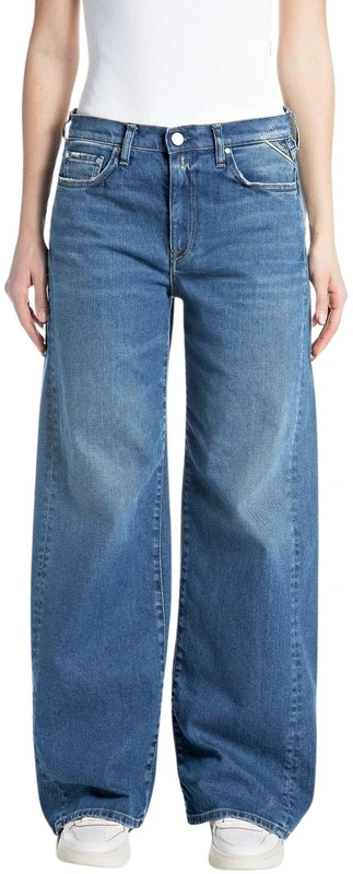 Replay Women's Baggy Jeans, 009 Medium Blue, 26W x 28L - Image 1