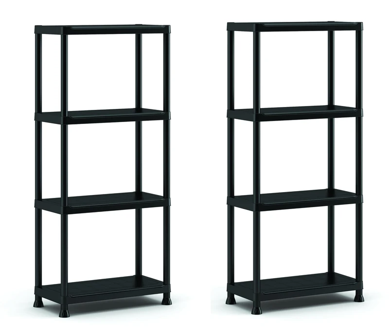 Keter Set of 2 Shelves 60/4, Black, 4 Shelves, Maximum Load 20 kg each, 60 x 30 x 135 H cm