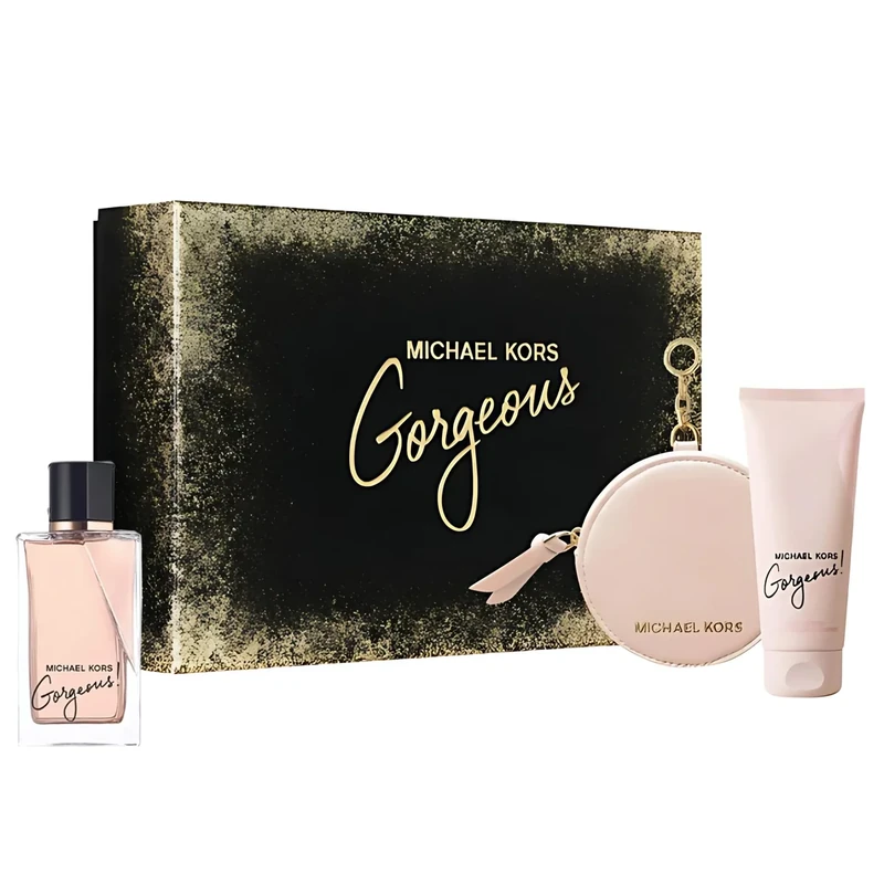 Gorgeous by Michael Kors for Women - 3 Pc Gift Set 3.4oz EDP Spray, 3.4oz Body Lotion, Round Purse
