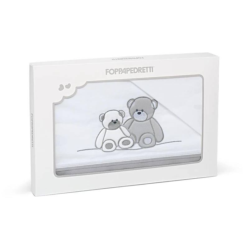 Foppapedretti Mascot Bed Sheet Set, 100% Cotton, Includes Embroidered Top Sheet (168 x 120 cm), Bottom Sheet (124 x 62 cm) and Pillowcase (57 x 35 cm), White