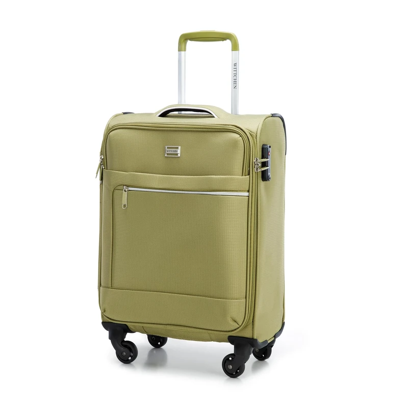 WITTCHEN MIRA Line Set of 3 suitcases Baggage Luggage Suitcase Soft Luggage Polyester Luggage Carrying Handle Telescopic Handle Four Wheels TSA Combination Lock Size (S+M+L) Green