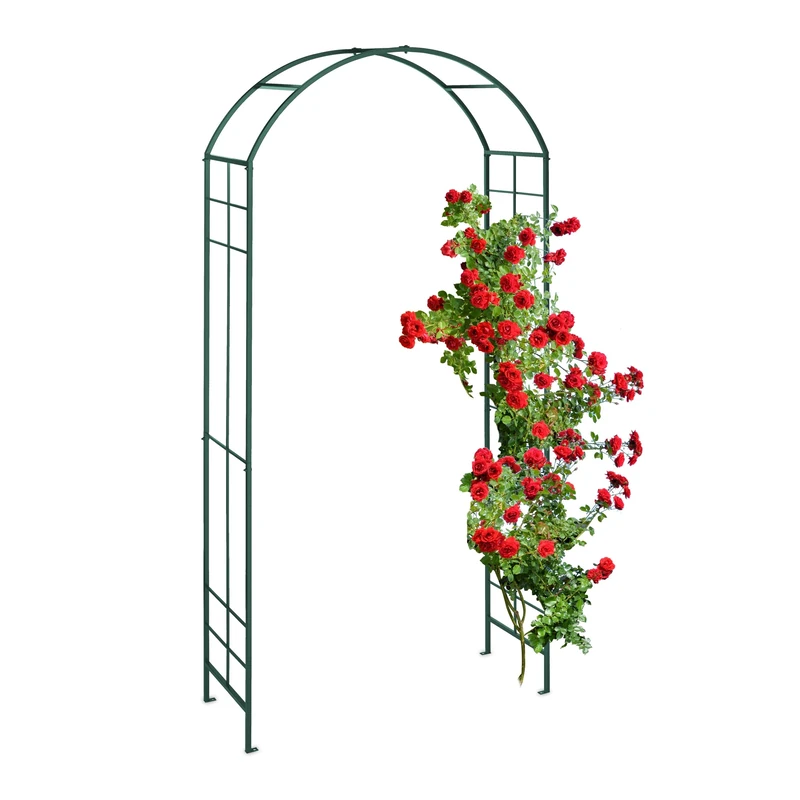 Relaxdays Metal Rose Arch, Garden Arbour, HxWxD: 224 x 110 x 41 cm, Sturdy Climbing Support for Plants & Flowers, Green, Iron