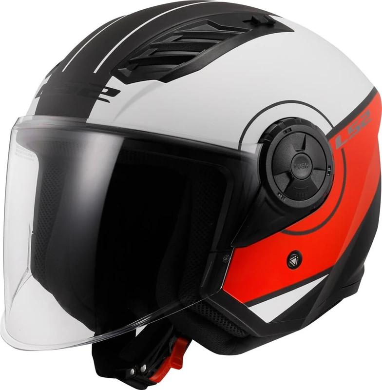 Open Faced Motorcycle Helmet. LS2 Airflow II ECE 22.06 - COVER MATT WHITE RED-06 - Image 1