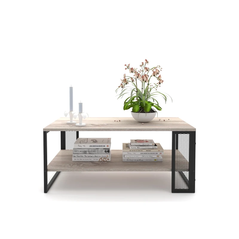 Mabel Home Mela Maxi Coffee Table, Living Room Table with Metal Frame 105x45x60 cm (Sonomo-Black)