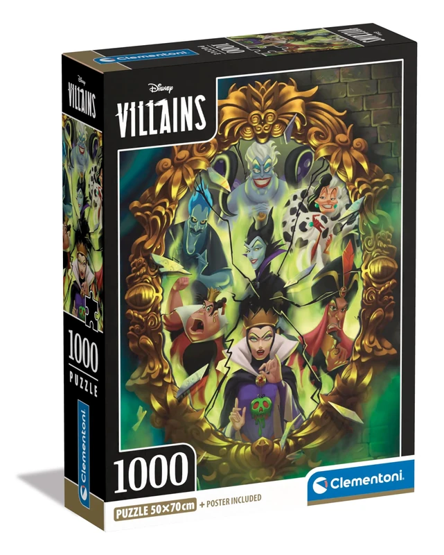 Clementoni Jigsaw Puzzle Disney Villains 1000 Pieces - Puzzle For Adults 14-99 Years, Poster Included, Gift For Men/Women, Disney, Made In Italy, 39812