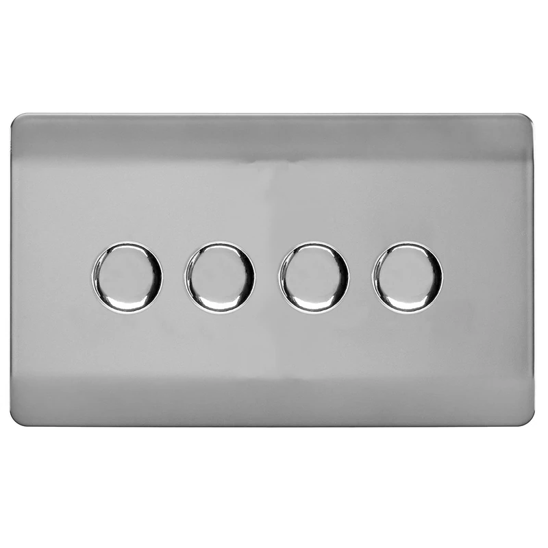 Trendi Switch 4 Gang 1 or 2 way 150w Rotary LED Dimmer Light Switch in Brushed Steel
