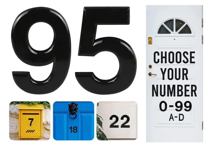 Black Door Numbers Stick On, 0-99, Letters A, B, C, D, 3'' House Numbers Self Adhesive Stickers, For Doors, Mail Boxes, Hotel Rooms (95)