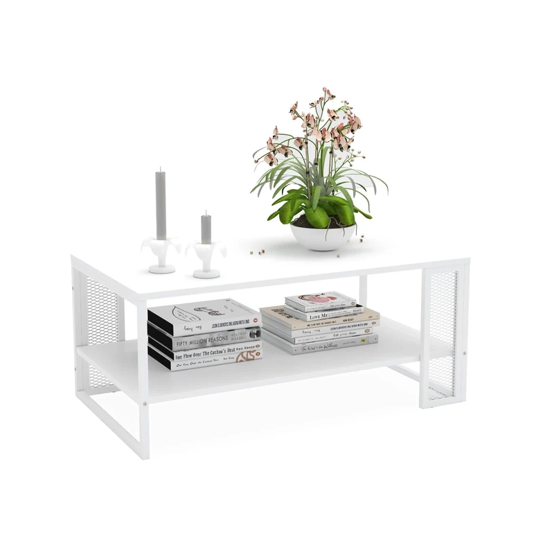 Mabel Home Mela Coffee Table, Living Room Table with Metal Frame 81x50x45 cm (White)