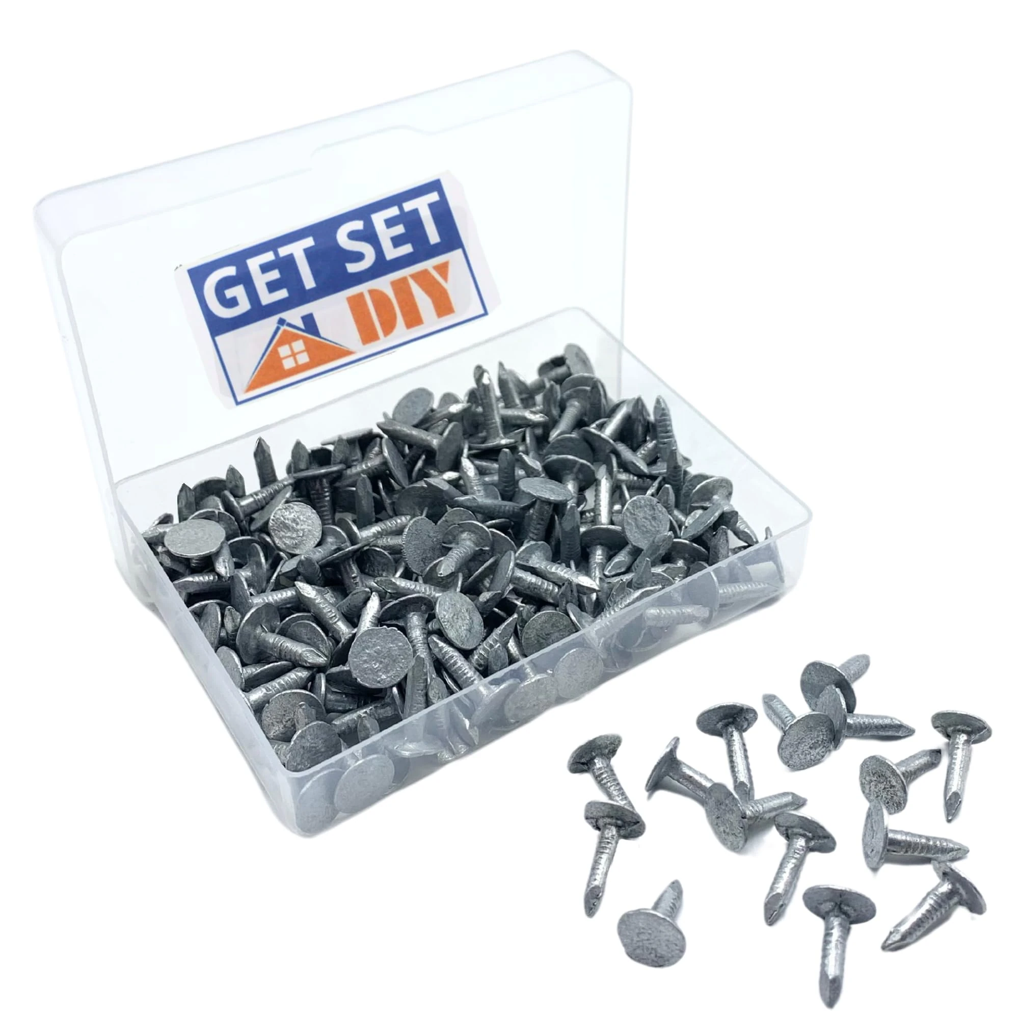 Galvanised Clout Nails 13mm (Approx. 185pcs, 200g Pack) Roofing Felt Tacks for Shed Roof - Heavy Duty Felt Nails for Securing Shed Roof Felt in a Handy Plastic Case
