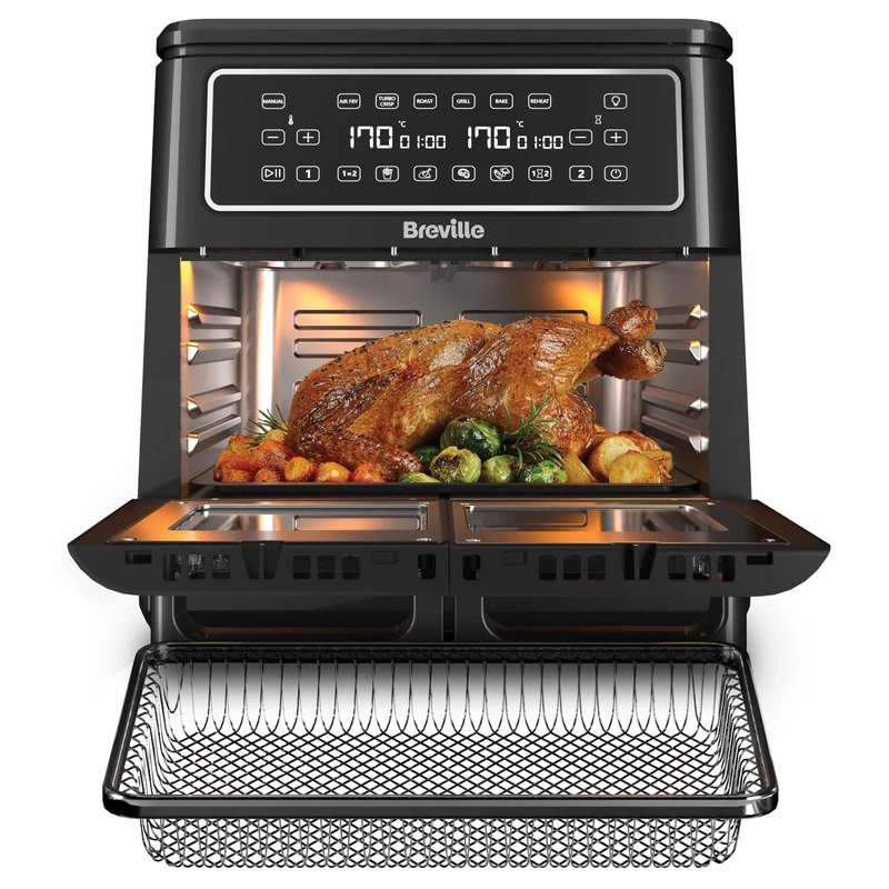Breville Halo Flexi Air Fryer & Large Mesh Tray | Digital Dual Air Fryer Oven | 11L: Serves 10+ | FryBakeGrillRoast & Reheat | 2400 W | Save £65 a Year on Energy Bills* | Black [VDF138]