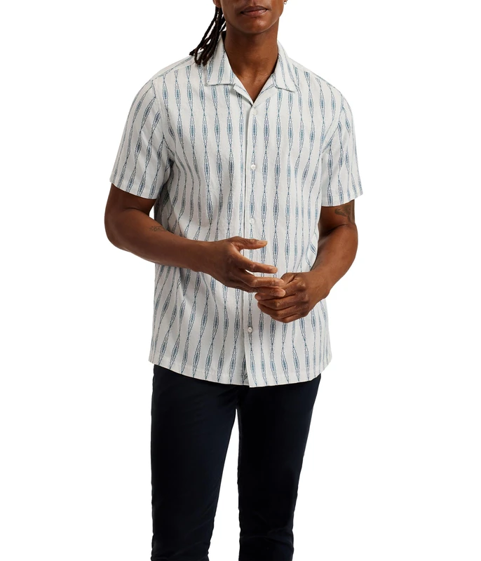 Ted Baker London Yiannis-SS Relaxed Diamond Embroidered Shirt, Teal-Blue
