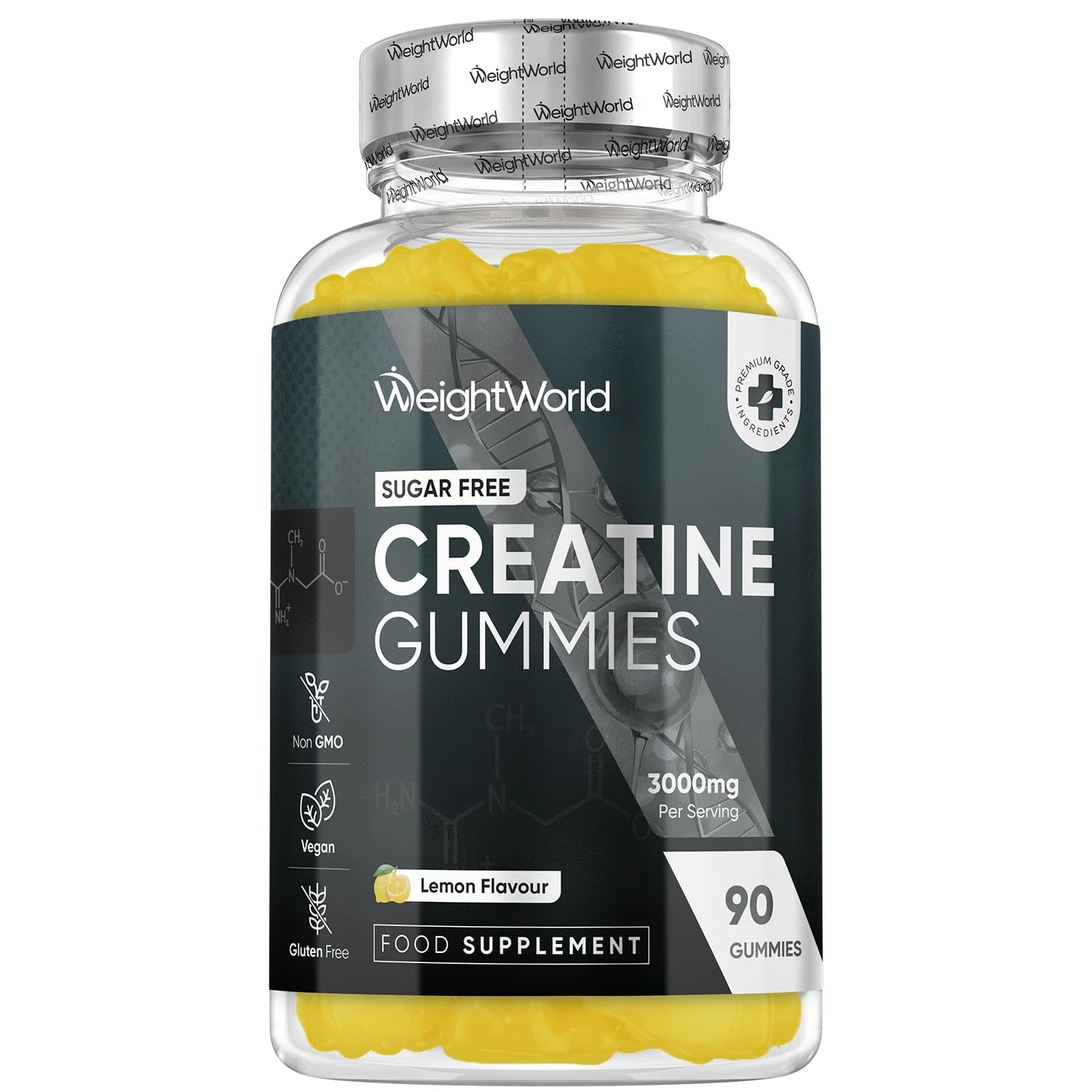 Creatine Gummies for Men & Women - 90 Chewable Creatine Monohydrate Gummies - 1 Month Supply - Natural Lemon Flavoured - Non-GMO & Gluten-Free - Vegan-Friendly & Sugar-Free Supplement