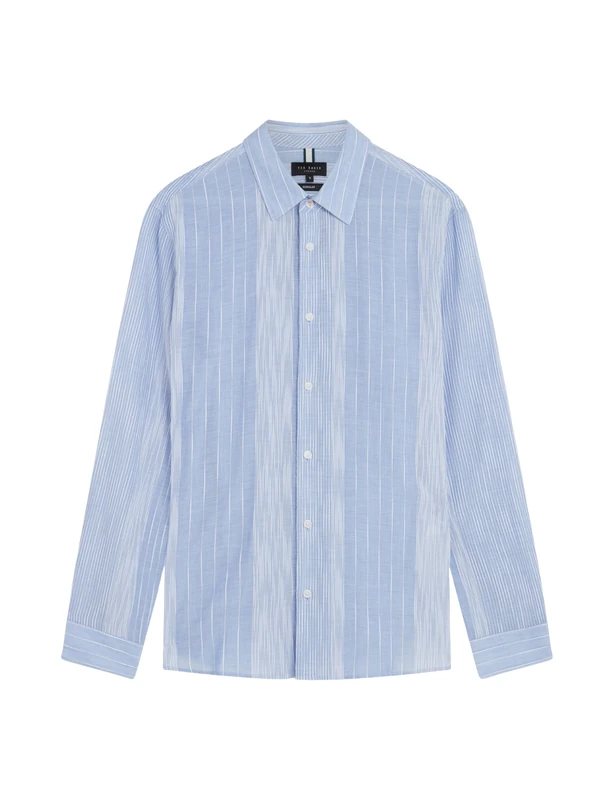 Ted Baker London EVANDES-LS Regular Textured Stripe Shirt, LT-Blue