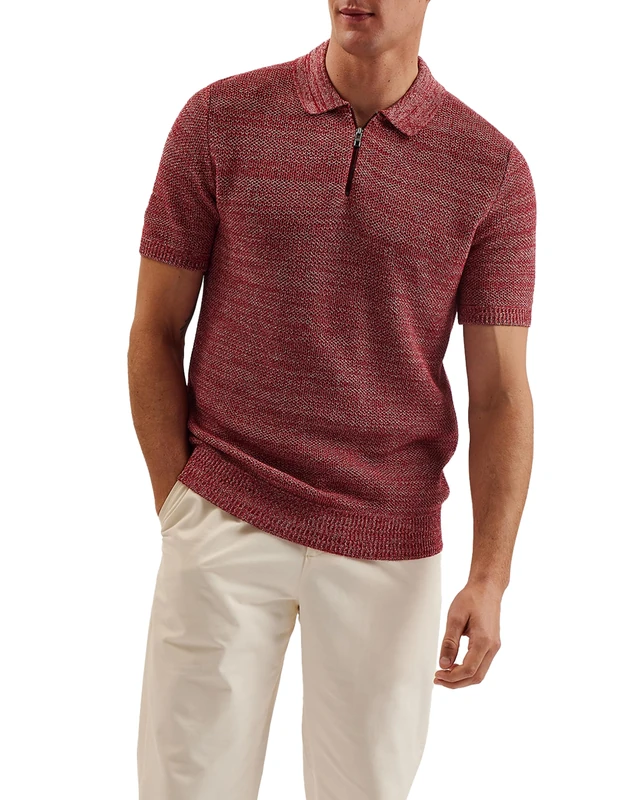 Ted Baker London BLOSSAM-SS Regular Textured Zip Polo, RED