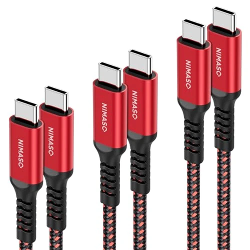 NIMASO USB-C & Type C Cable 3.3 ft (1 m) + 2 m + 3m Red USB C 2.0 PD Compatible, 60 W 3A Rapid Charging, Durable Nylon Braided, NCA24B1103 Compatible with iPhone 16 Series, iPad, MacBook, Sony and