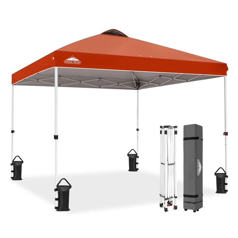 EAGLE PEAK Convertible Canopy with Carry Bag with Wheels, 8 Pins, 4 Ropes, 4 Truck Bags – Easy Assembly, 10×10ft, 100 Square Feet Shadow, Brick Red