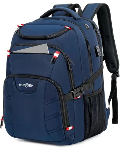 VANKEV Travel Backpack Rucksack, Extra Large Laptop Backpack 50L for Women Men，School College Business Work Bookbag Anti Theft TSA Approved 17 Inch Laptop Bag with USB Charging Port(Navy)