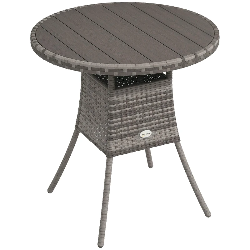 Outsunny 70cm Round PE Rattan Outdoor Dining Table - Grey