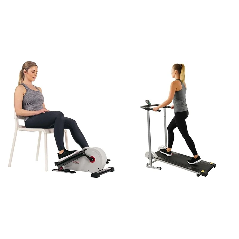 Sunny Health & Fitness Magnetic Under Desk Elliptical Peddler, Portable Mini Elliptical SF-E3872 and Foldable Treadmill, Manual Compact Mini Treadmill, SF-T1407M