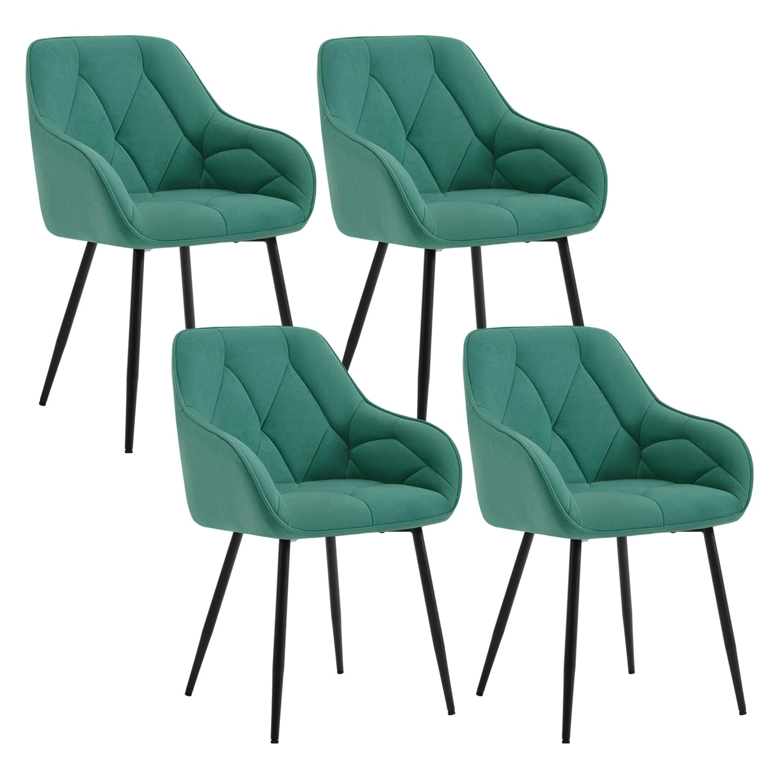 WOLTU Set of 4 Dining Chairs Kitchen Upholstered Living Room with Backrest, Armrests, Metal Legs, Ergonomic Chairs for Lounge, Office, Dressing Table, Velvet, Turquoise