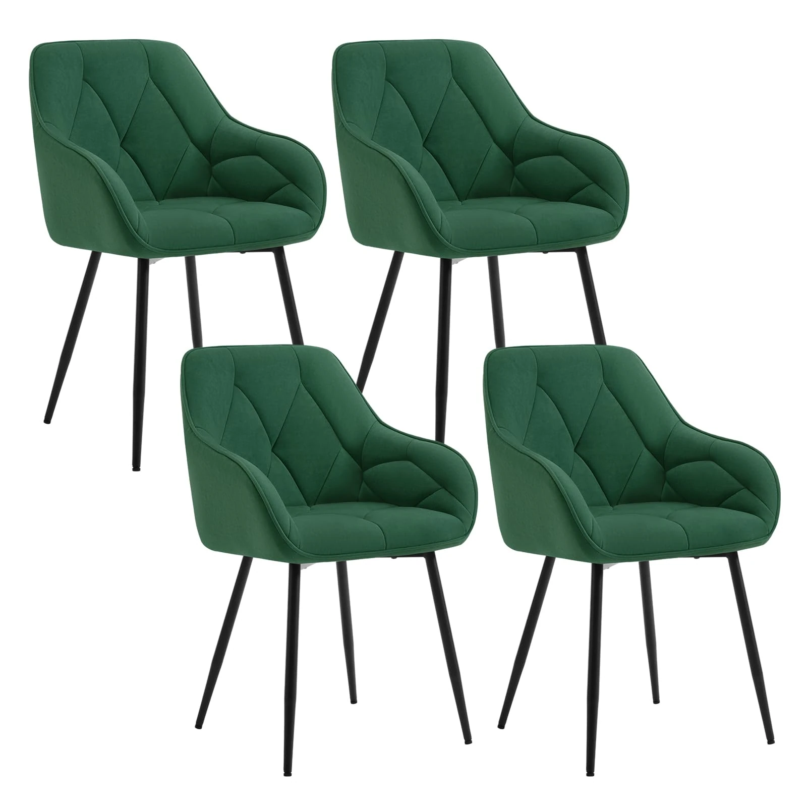 WOLTU Dining Chairs Pack of 4, Upholstered Chairs for Kitchen/Living Room/Bedroom, with Backrest, Armrests, Metal Legs, for Lounge, Office, Dressing Table, Velvet, Dark Green
