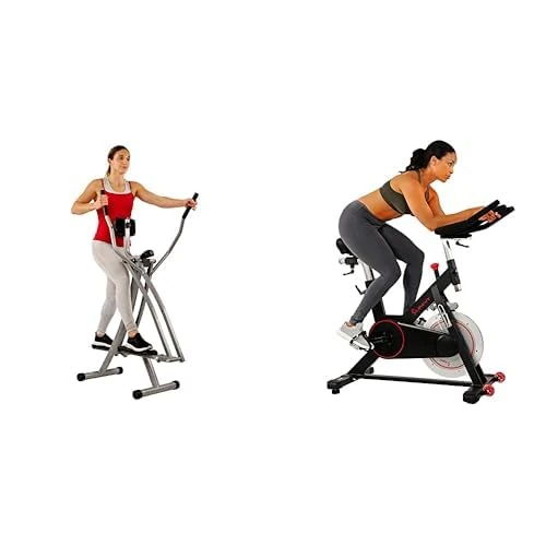 Sunny Health & Fitness Elliptical Cross Trainer w/LCD Monitor, Air Walker Exercise Machines + Indoor Cycling Wheel with Magnetic Belt Drive, 136kg Max Weight, Pedal Hook, Tablet Holder