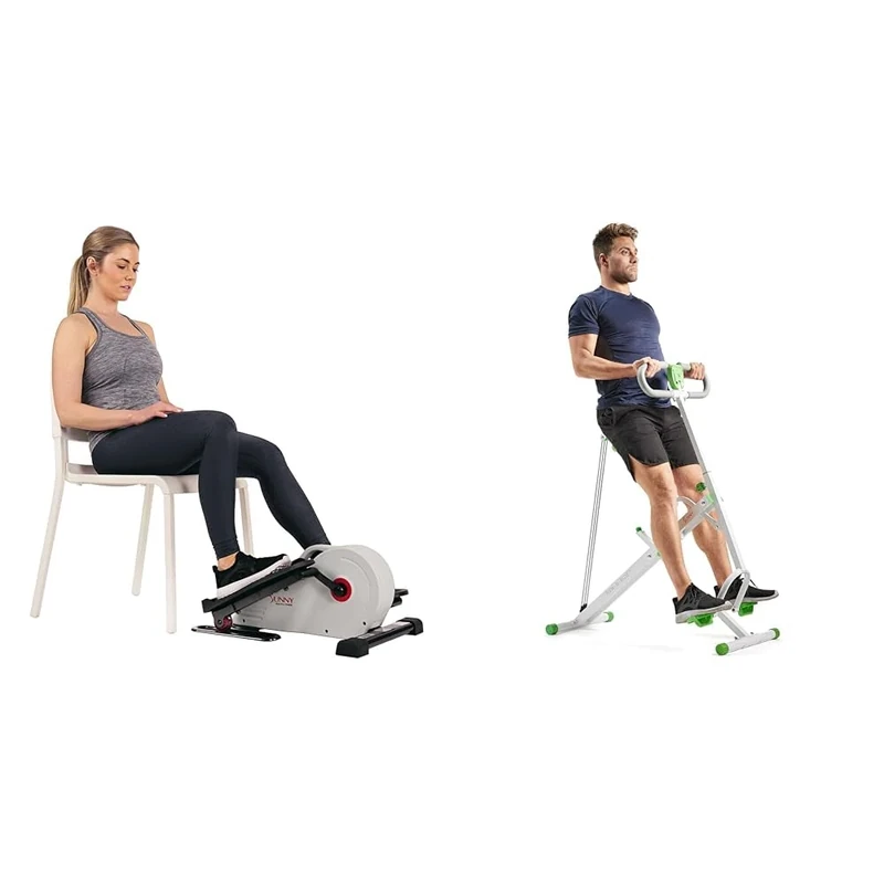 Sunny Health and Fitness Magnetic Under Desk Elliptical Peddler, Portable Mini with Resistance + Row-N-Ride Squat Assist Trainer for Glutes & Full Body Cardio Workout with Adjustable Resistance