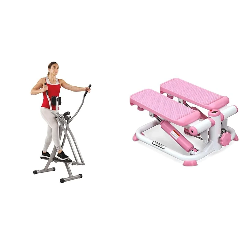 Sunny Health & Fitness Exercise Stepping Machine, Portable Mini Stair Stepper for Home or Office Workouts + Elliptical Cross Trainer w/LCD Monitor, Air Walker Exercise Machines