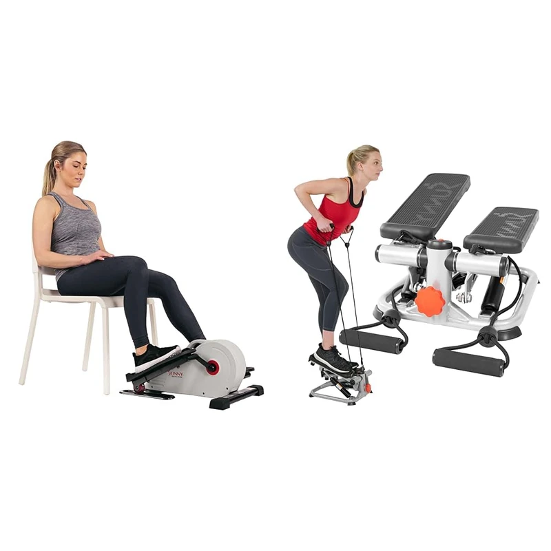 Sunny Health & Fitness Advanced Mini Home Steppers with Resistance Bands - SF-S0978 + Magnetic Under Desk Elliptical Peddler, Portable Mini with Resistance, LCD Monitor