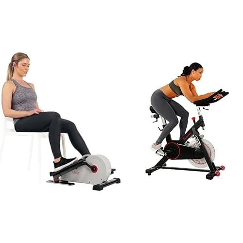 Sunny Health and Fitness Indoor Cycling Wheel W/Magnetic Belt Drive, 136kg Max Weight + 86 cm Olympic Triceps Bar with Ring Collars, Olympic Weight for Weightlifting and Bodybuilding