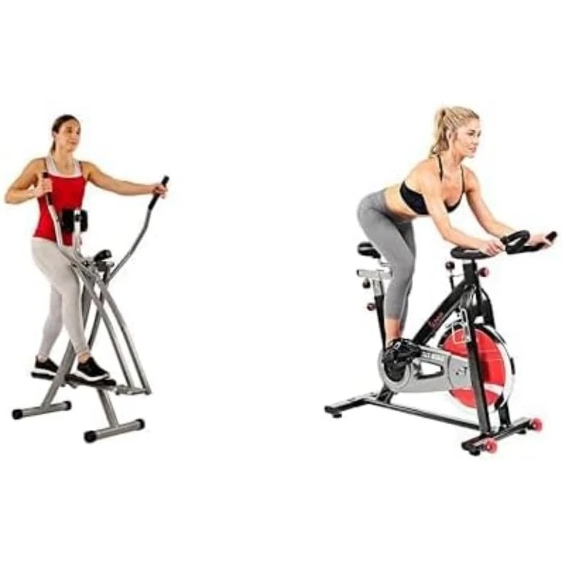 Sunny Health & Fitness Elliptical Cross Trainer w/LCD Monitor, Air Walker Exercise Machines SF-E902 and Exercise Bike, Quiet Indoor Cycling Stationary Bike SF-B1002