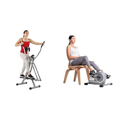 Sunny Health & Fitness Elliptical Cross Trainer w/LCD Monitor, Air Walker Exercise Machines SF-E902 and Magnetic Under Desk Mini Exercise Cycle Bike SF-B020026