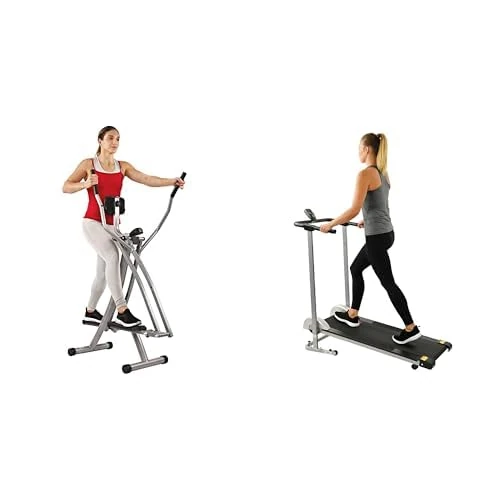 Sunny Health & Fitness Elliptical Cross Trainer w/LCD Monitor, Air Walker Exercise Machines SF-E902 and Foldable Treadmill SF-T1407M