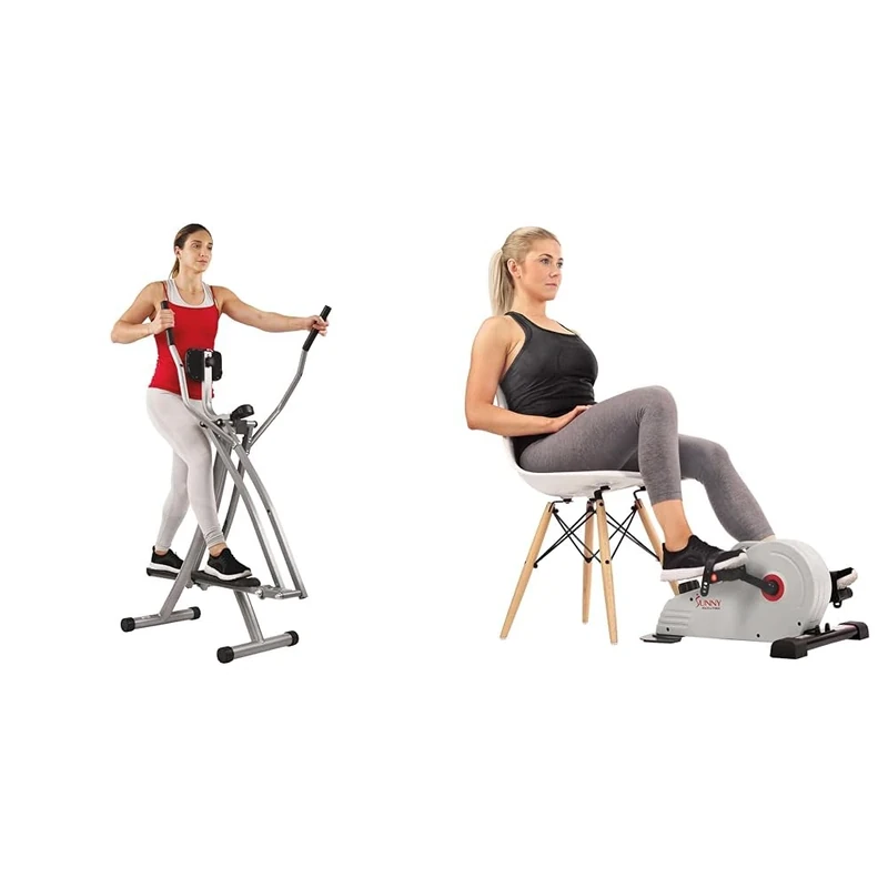 Sunny Health & Fitness Magnetic Under Desk Pedal Exerciser, Dual Function Mini Exercise Cycle Bike + Elliptical Cross Trainer w/ LCD Monitor, Air Walker Exercise Machines For Home Gym Workouts