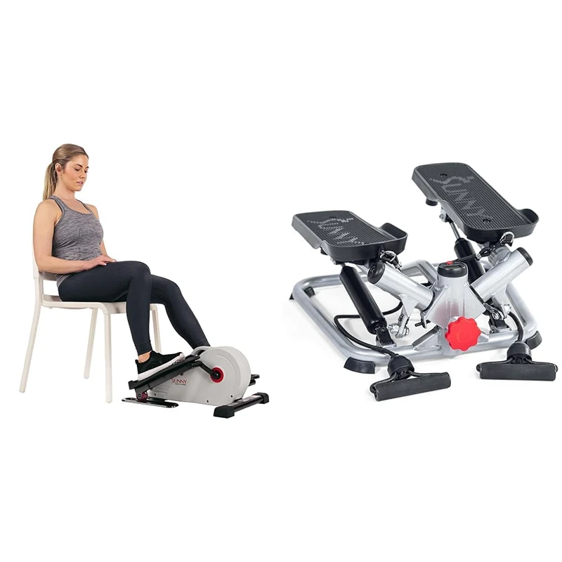 Sunny Health & Fitness Advanced Twist Stepper Machine with Resistance Bands - SF-S0979 + Magnetic Under Desk Elliptical Peddler, Portable Mini with Resistance, LCD Monitor