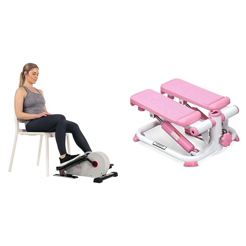 Sunny Health & Fitness Exercise Stepping Machine, Portable Mini Stair Stepper for Home or Office Workouts + Magnetic Under Desk Elliptical Peddler, Portable Mini with Resistance, LCD Monitor
