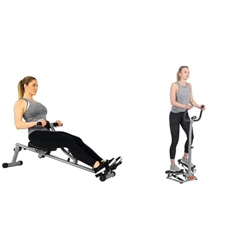 Sunny Health & Fitness SF-RW1205 Rowing Machine Rower w/Digital Monitor and Twister Stepper Machine, Height Adjustable Stepper- SF-S020027