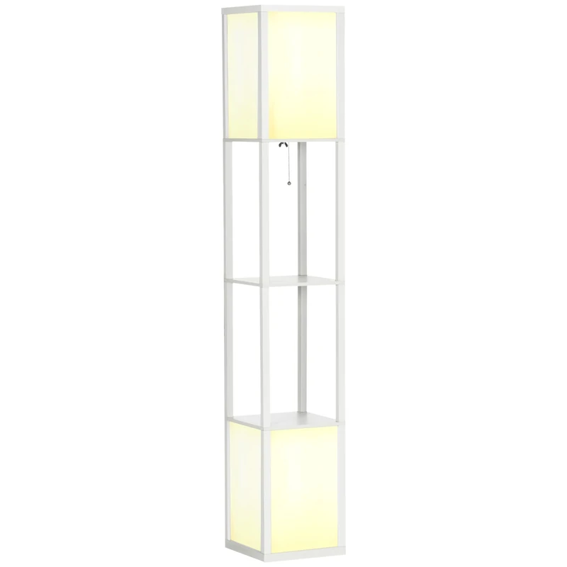 HOMCOM Floor Lamp with Shelves and Dual Light, Modern Corner Standing Lamp with TC Fabric Lampshade for Living Room, Bedroom, Bulb not Included, White